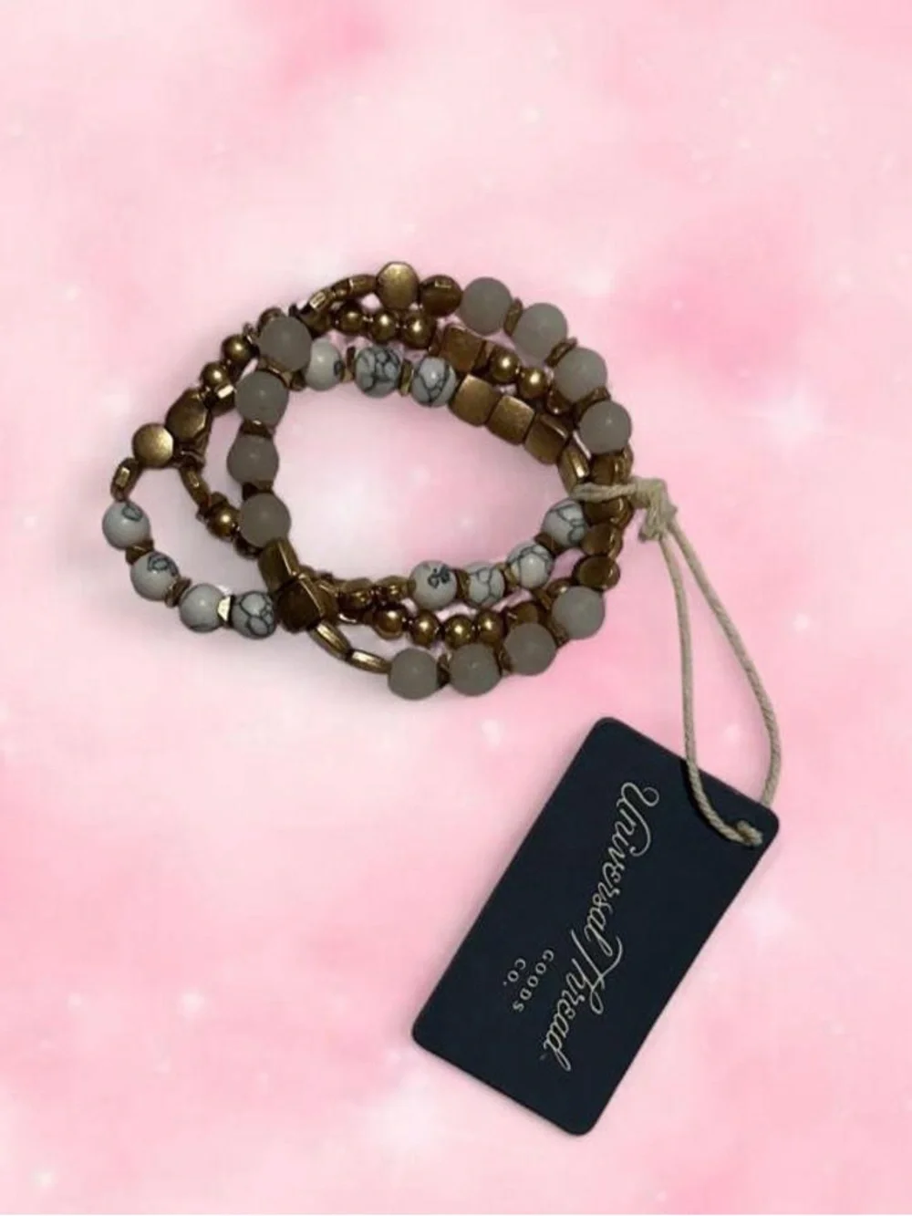 Universal Thread Gold and White Beaded Multi-Strand Bracelet Set